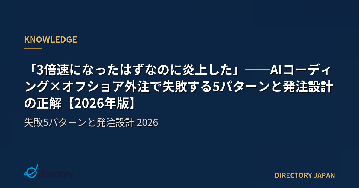 「3倍速になったはずなのに炎上した」──AIコーディング×オフショア外注で失敗する5パターンと発注設計の正解【2026年版】