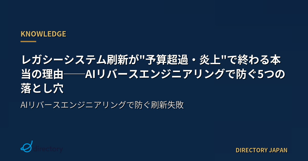 レガシーシステム刷新が"予算超過・炎上"で終わる本当の理由──AIリバースエンジニアリングで防ぐ5つの落とし穴