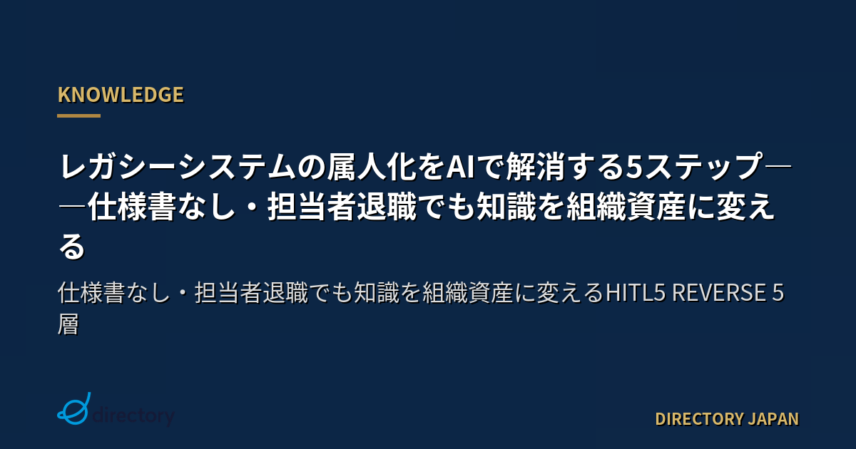 レガシーシステムの属人化をAIで解消する5ステップ――仕様書なし・担当者退職でも知識を組織資産に変える